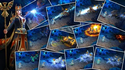 Collage di schermate di un gioco di ruolo dark fantasy con una maga