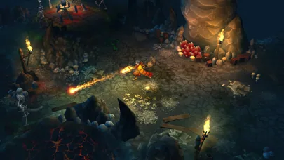 Dungeon buio illuminato da torce in un RPG offline